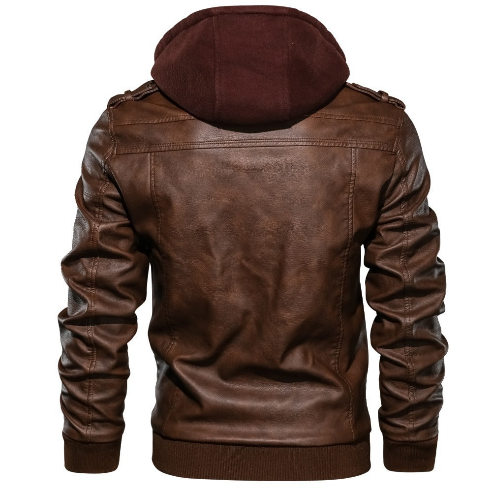 Spring, Autumn And Winter New Leather Jacket Men's Hooded Leather Jacket Youth Men's Jacket 3080