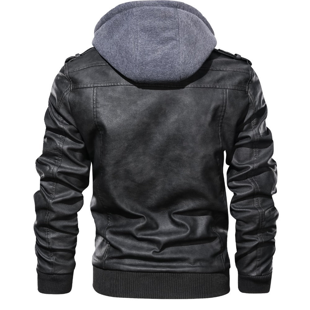 Spring, Autumn And Winter New Leather Jacket Men's Hooded Leather Jacket Youth Men's Jacket 3080