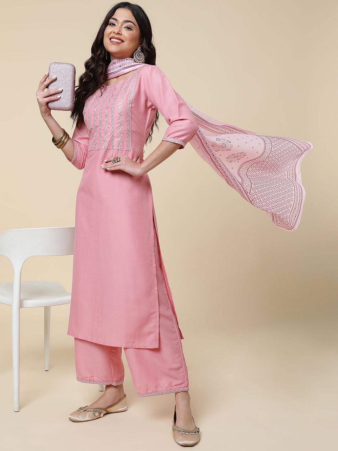 Women Stylish Daily Wear Kurti Pant With Dupatta Set Dropshipera