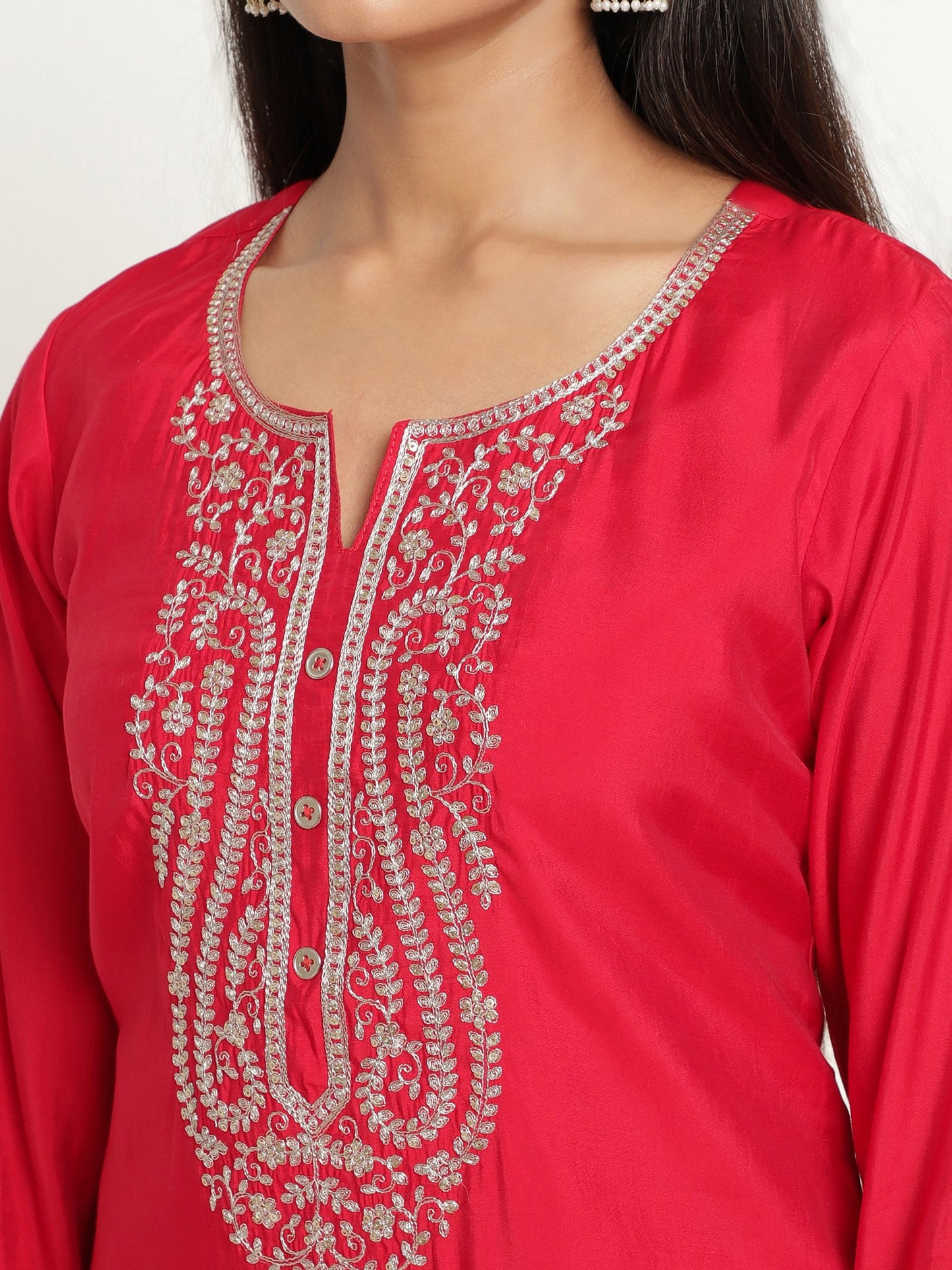 Pink Colour Blend Silk Embroidery Work Party Wear Kurta Pant Dupatta Set For Women's Dropshipera
