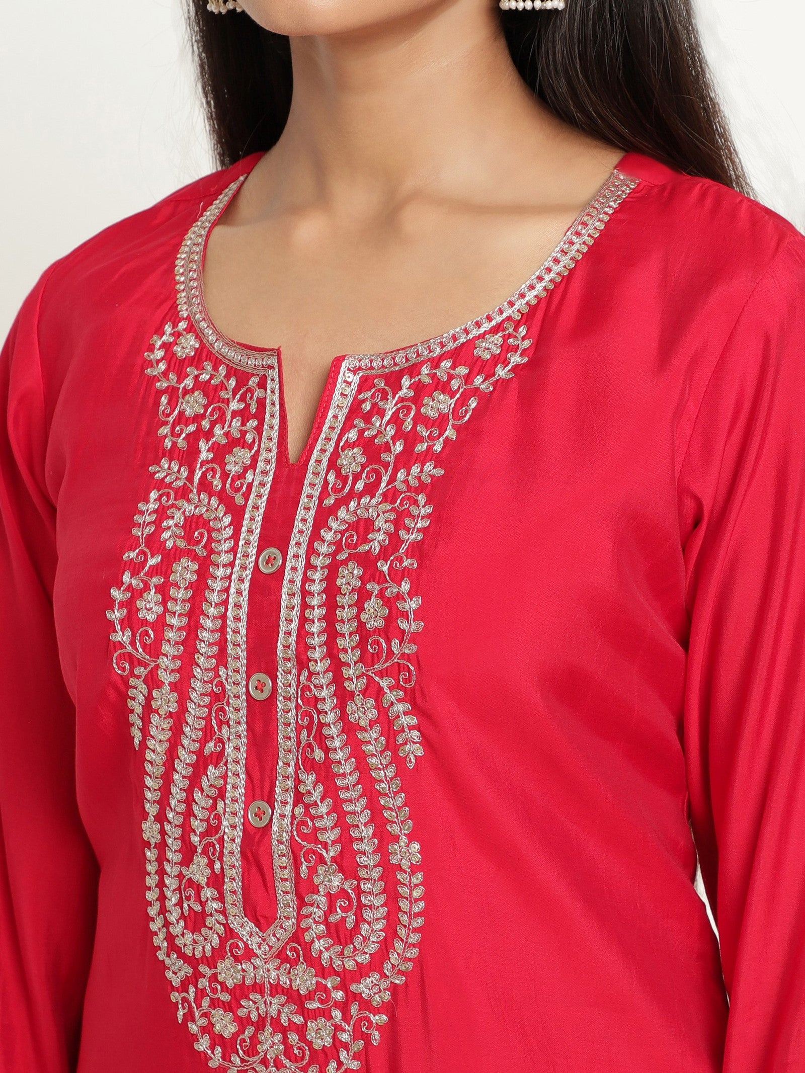 Pink Colour Blend Silk Embroidery Work Party Wear Kurta Pant Dupatta Set For Women's Dropshipera