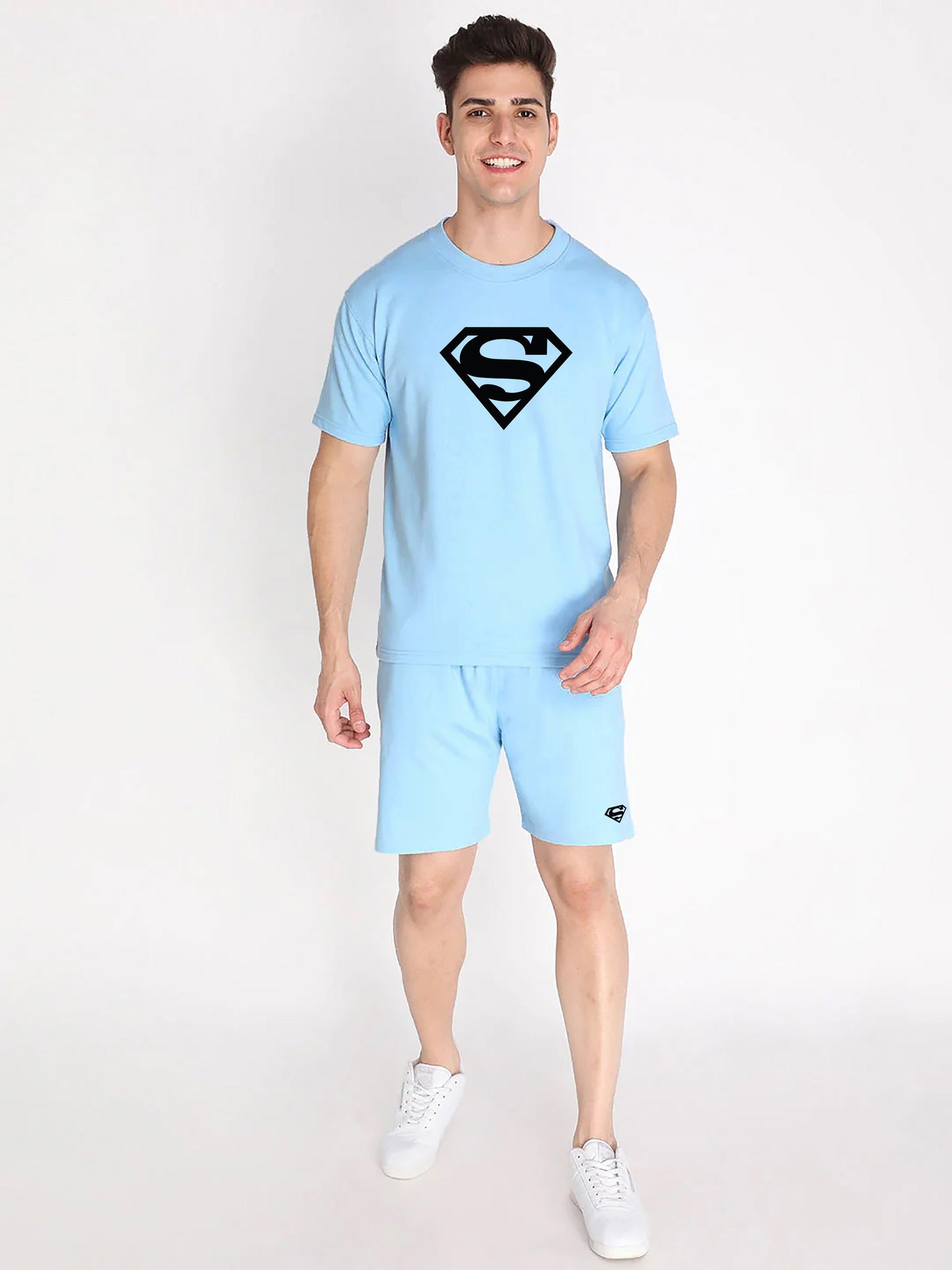 Sky Plain T Shirt Half Sleeve And Shorts With Pocket Dropshipera