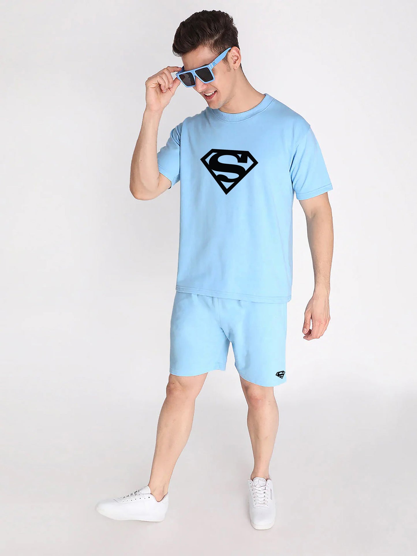 Sky Plain T Shirt Half Sleeve And Shorts With Pocket Dropshipera
