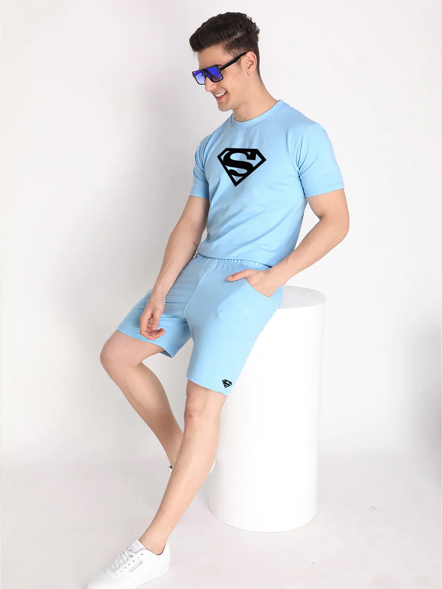 Sky Plain T Shirt Half Sleeve And Shorts With Pocket Dropshipera