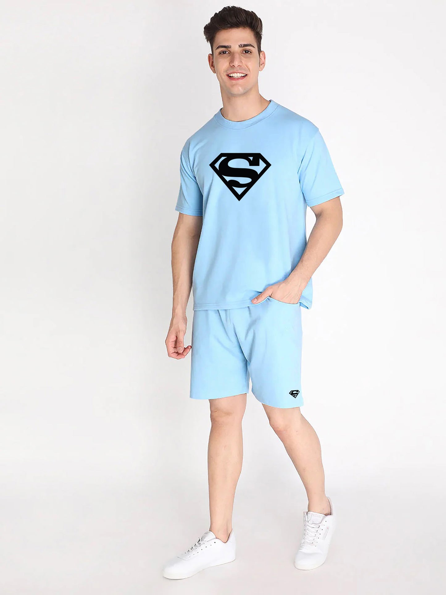 Sky Plain T Shirt Half Sleeve And Shorts With Pocket Dropshipera