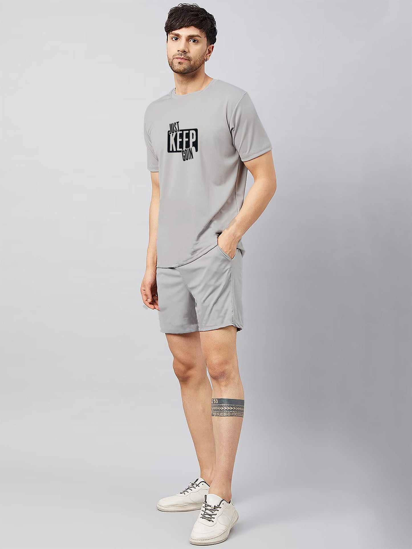 Grey Plain T Shirt Half Sleeve And Shorts With Pocket Dropshipera