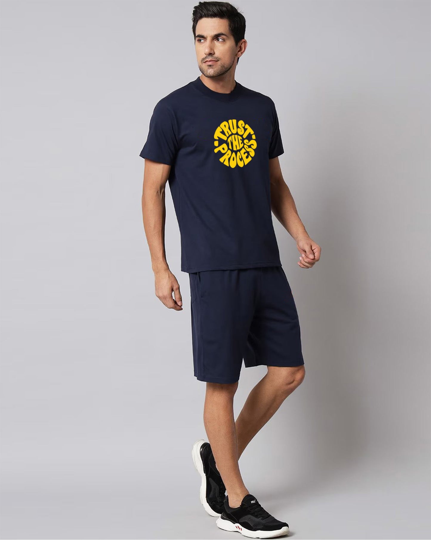 Navy Blue Plain T Shirt Half Sleeve And Shorts With Pocket Dropshipera