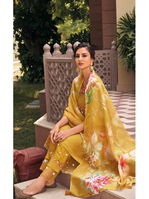 Musterd Party Wear Embroidery Worked Kurta With Pant And Duppata Set Dropshipera