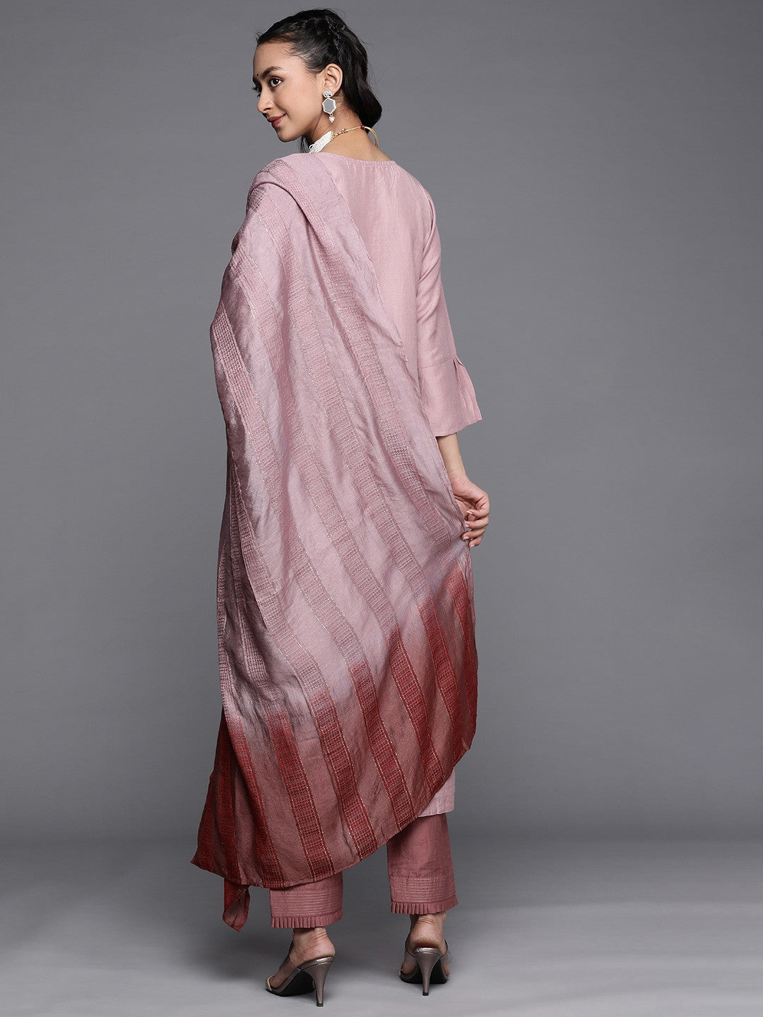 Purple Party Wear Embroidery Worked Kurta With Pant And Duppata Set Dropshipera