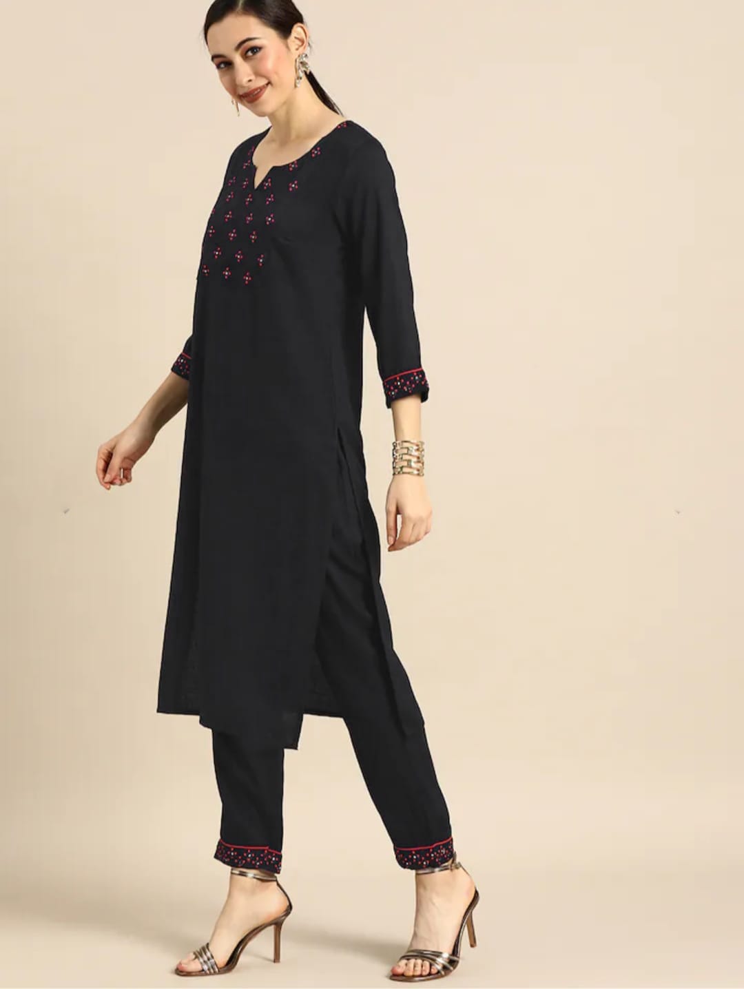 Black Party Wear Embroidery Worked Kurta With Pant And Duppata Set Dropshipera