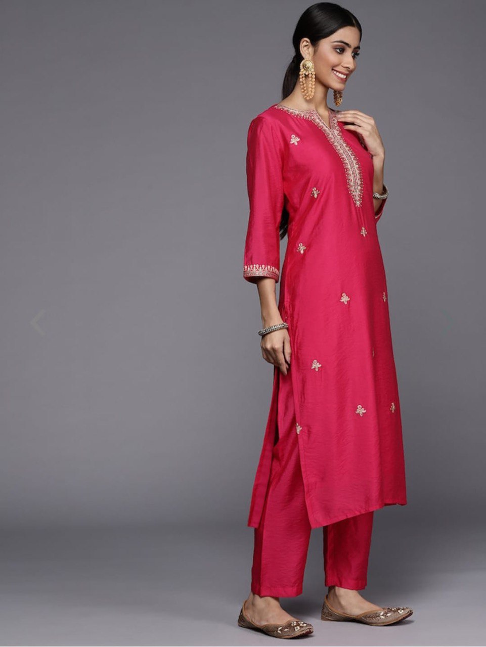 Red Party Wear Embroidery Worked Kurta With Pant And Duppata Set Dropshipera