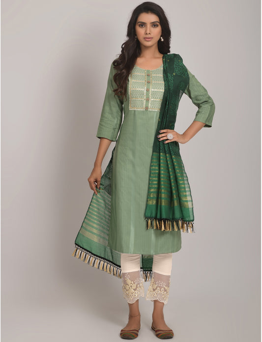 Pista Party Wear Embroidery Worked Kurta With Pant And Duppata Set Dropshipera