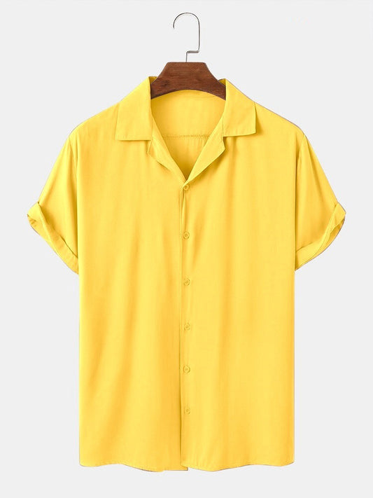 Lime Yellow Colour Men's Casual Wear Cotton Blend Plain Shirt Dropshipera