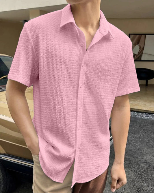 Pink Colour Men  Casual Wear Cotton Structured Shirt Dropshipera