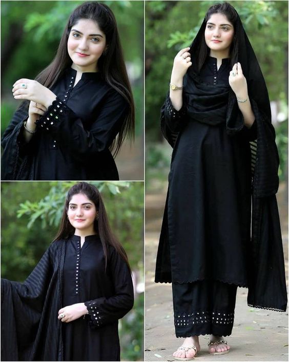 Black Embroidery Kurta set with Mirror work Dropshipera