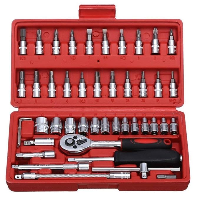 Drive Mechanic Tools Kit Ratchet Screwdriver Sockets Kit Metric Multi Purpose Combination Tool Case Set 46 in 1Pcs Dropshipera