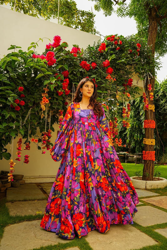 Multi Color Beautiful and Stylish Full Flair Gown for Women Dropshipera