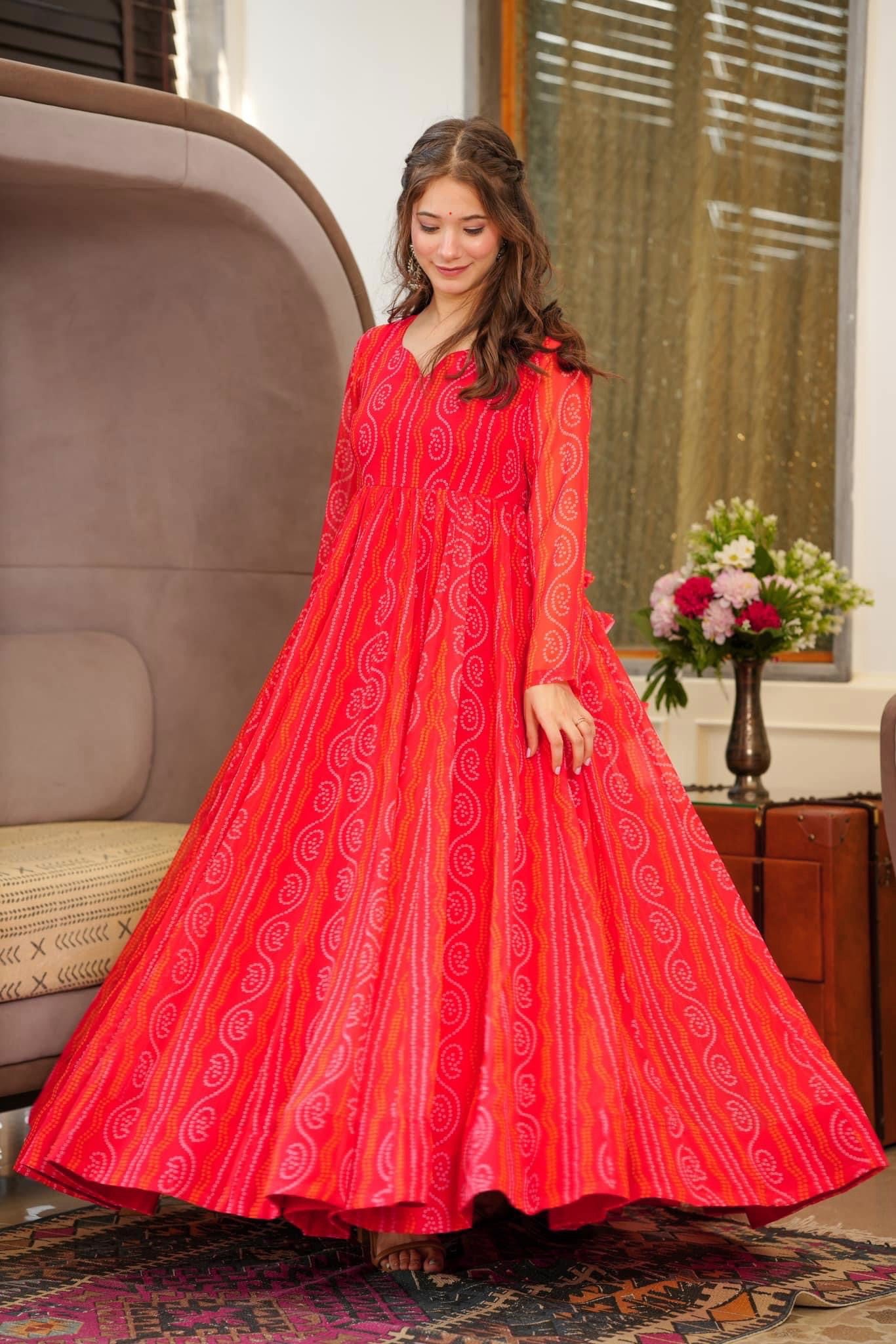 Red Color Beautiful and Stylish Full Flair Gown for Women Dropshipera