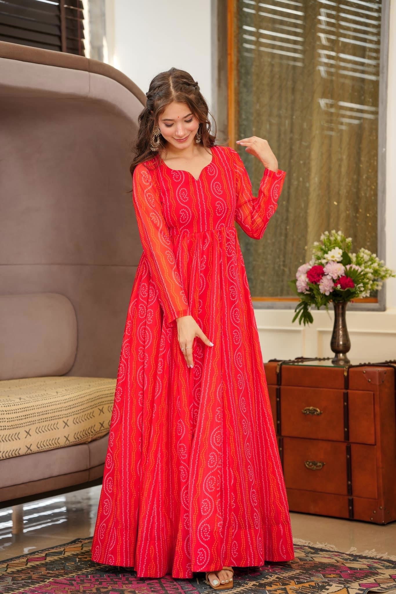 Red Color Beautiful and Stylish Full Flair Gown for Women Dropshipera
