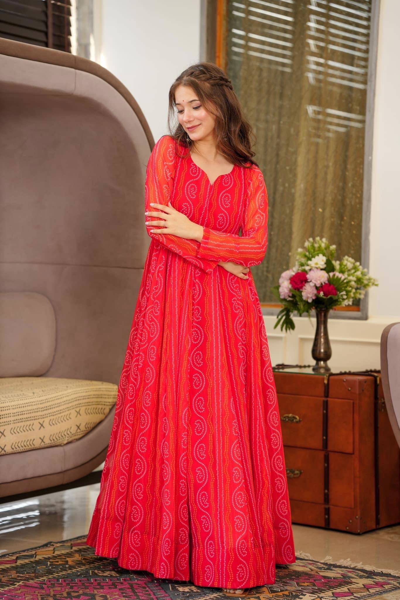 Red Color Beautiful and Stylish Full Flair Gown for Women Dropshipera