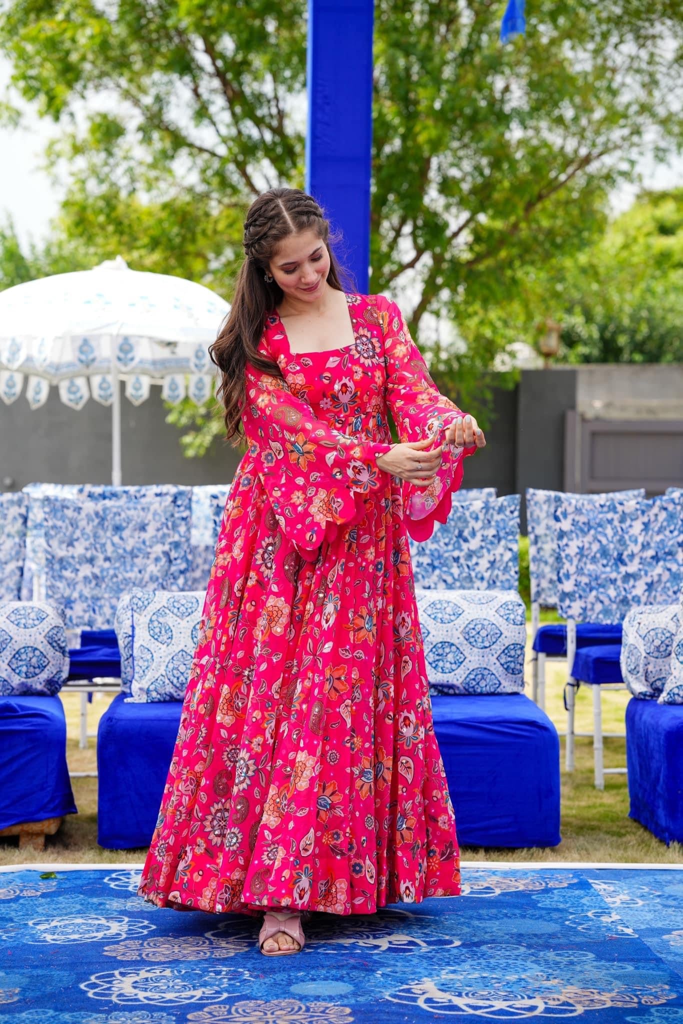 Pink Floral Designer and Stylish Full Flair Gown For Women Dropshipera