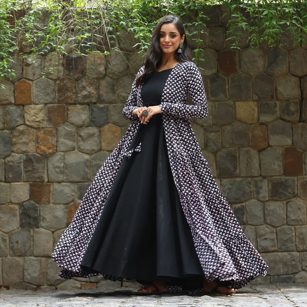Coal Black Designer Full Flair Shrug set for women Dropshipera