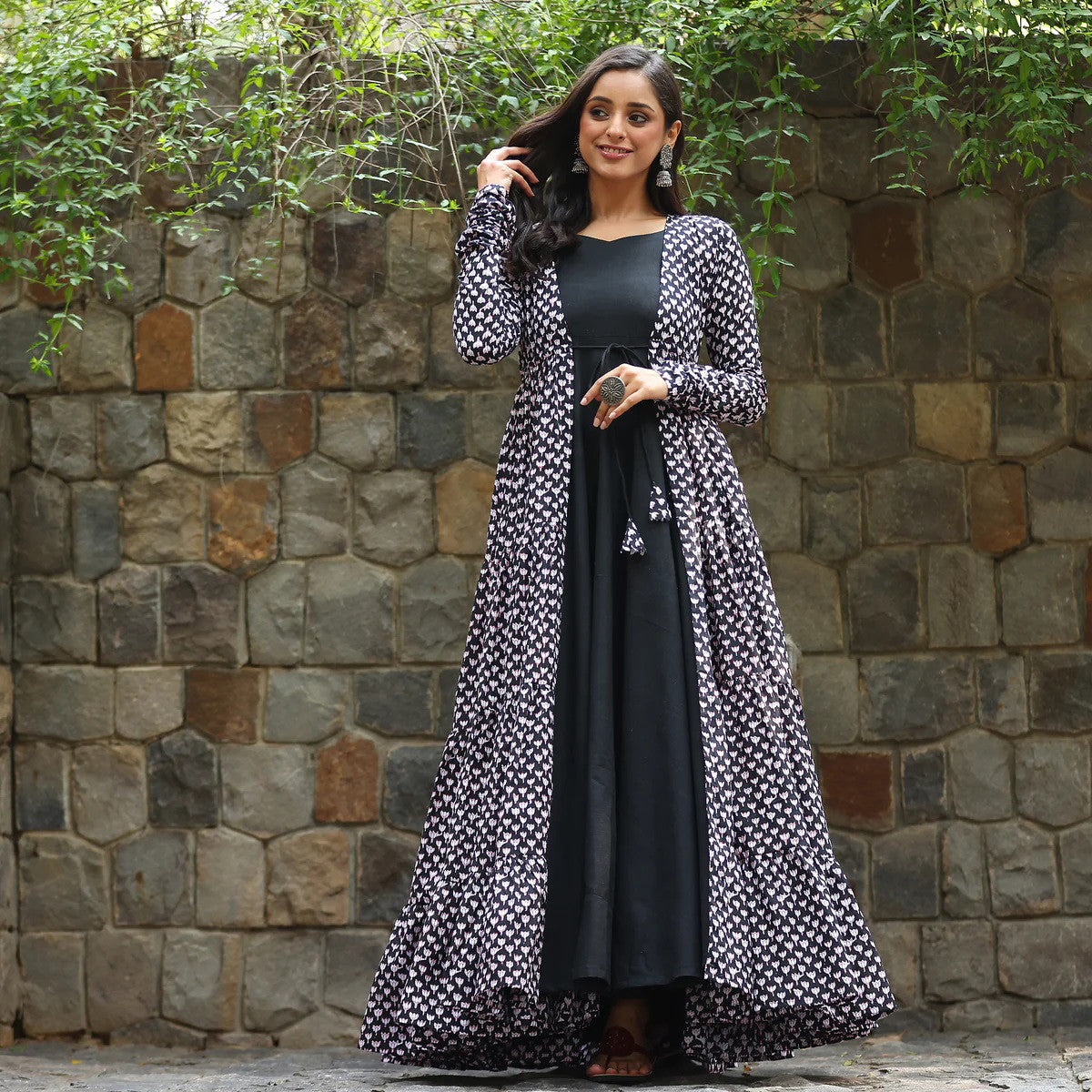 Coal Black Designer Full Flair Shrug set for women Dropshipera