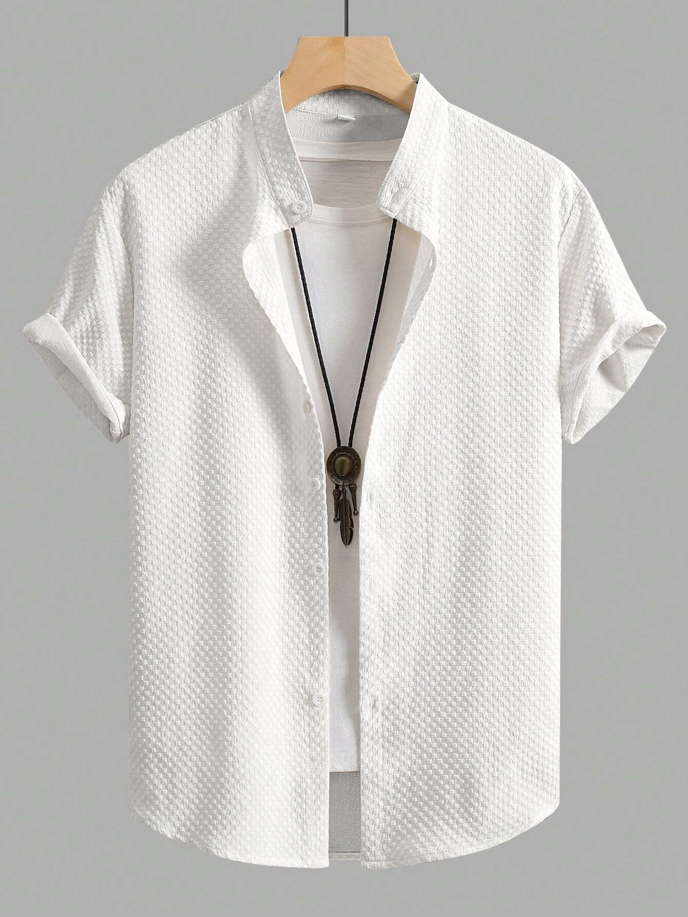 White Men Regular Fit Solid Casual Half Sleeves Shirt Dropshipera