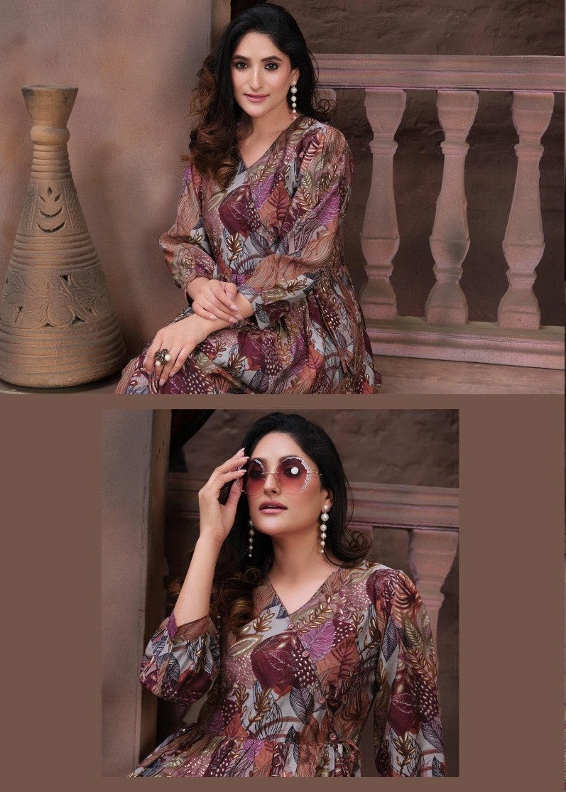 Designer Co-ords Set in Pink with Printed work Dropshipera