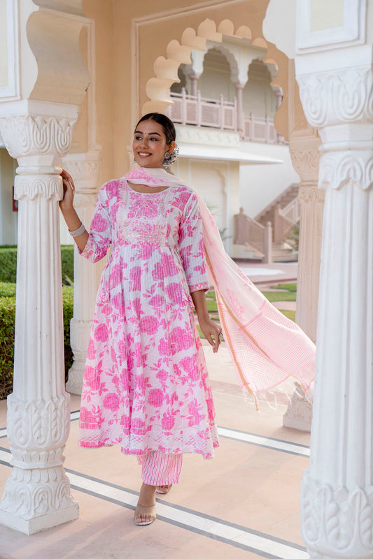 Pink Women Rayon Kurta Pant Dupatta Set Dropshipera