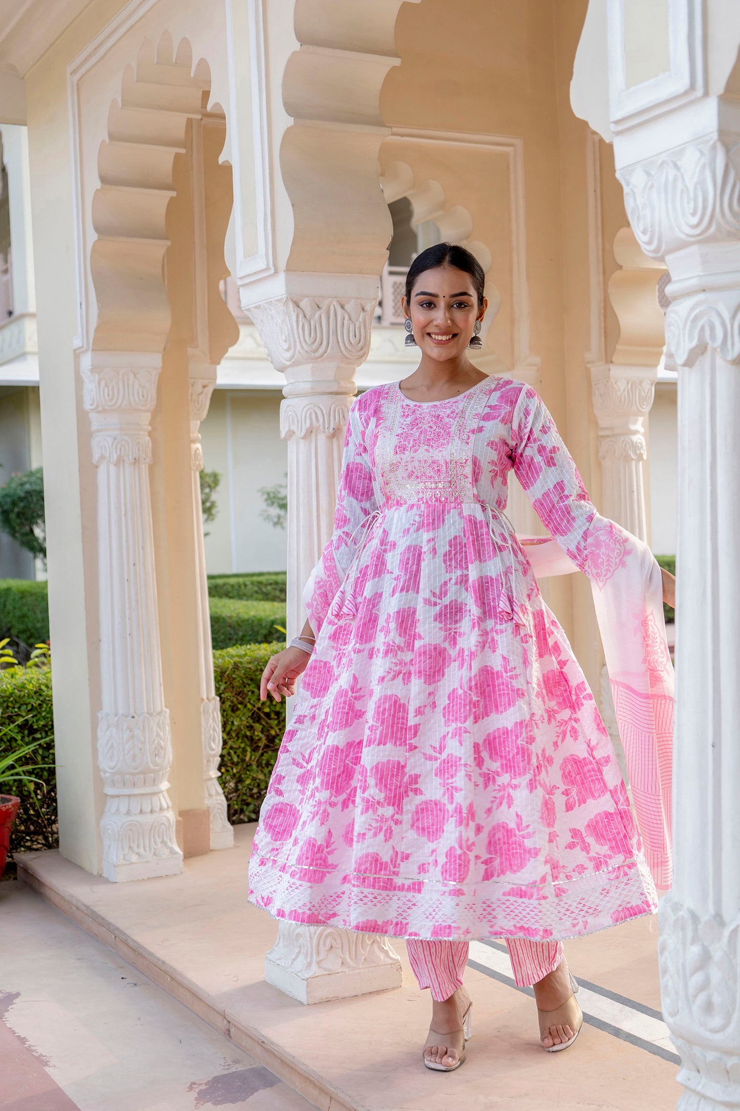Pink Women Rayon Kurta Pant Dupatta Set Dropshipera