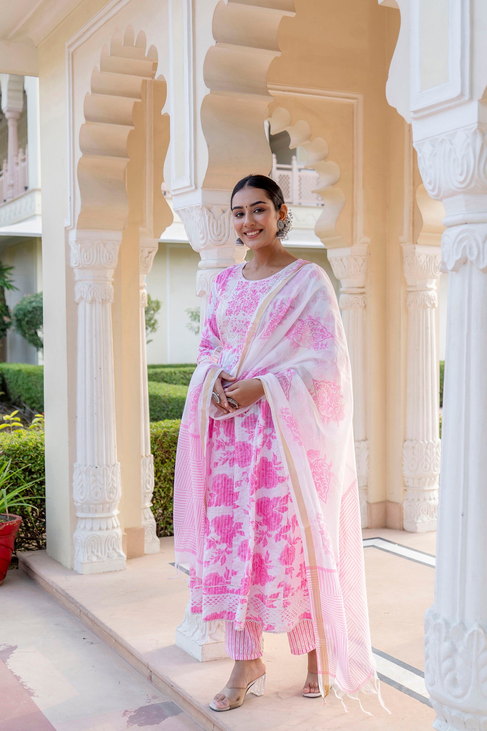 Pink Women Rayon Kurta Pant Dupatta Set Dropshipera
