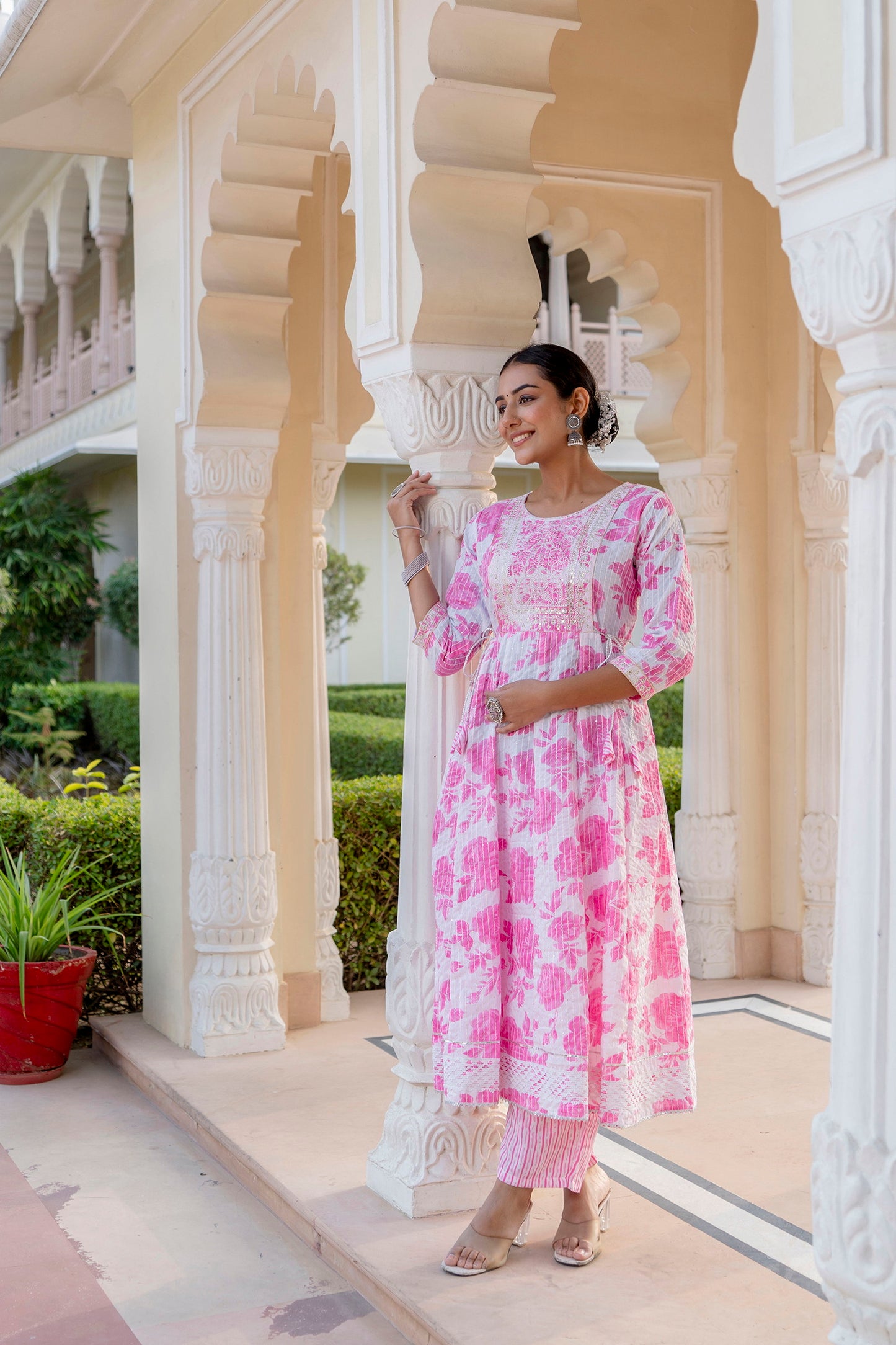 Pink Women Rayon Kurta Pant Dupatta Set Dropshipera