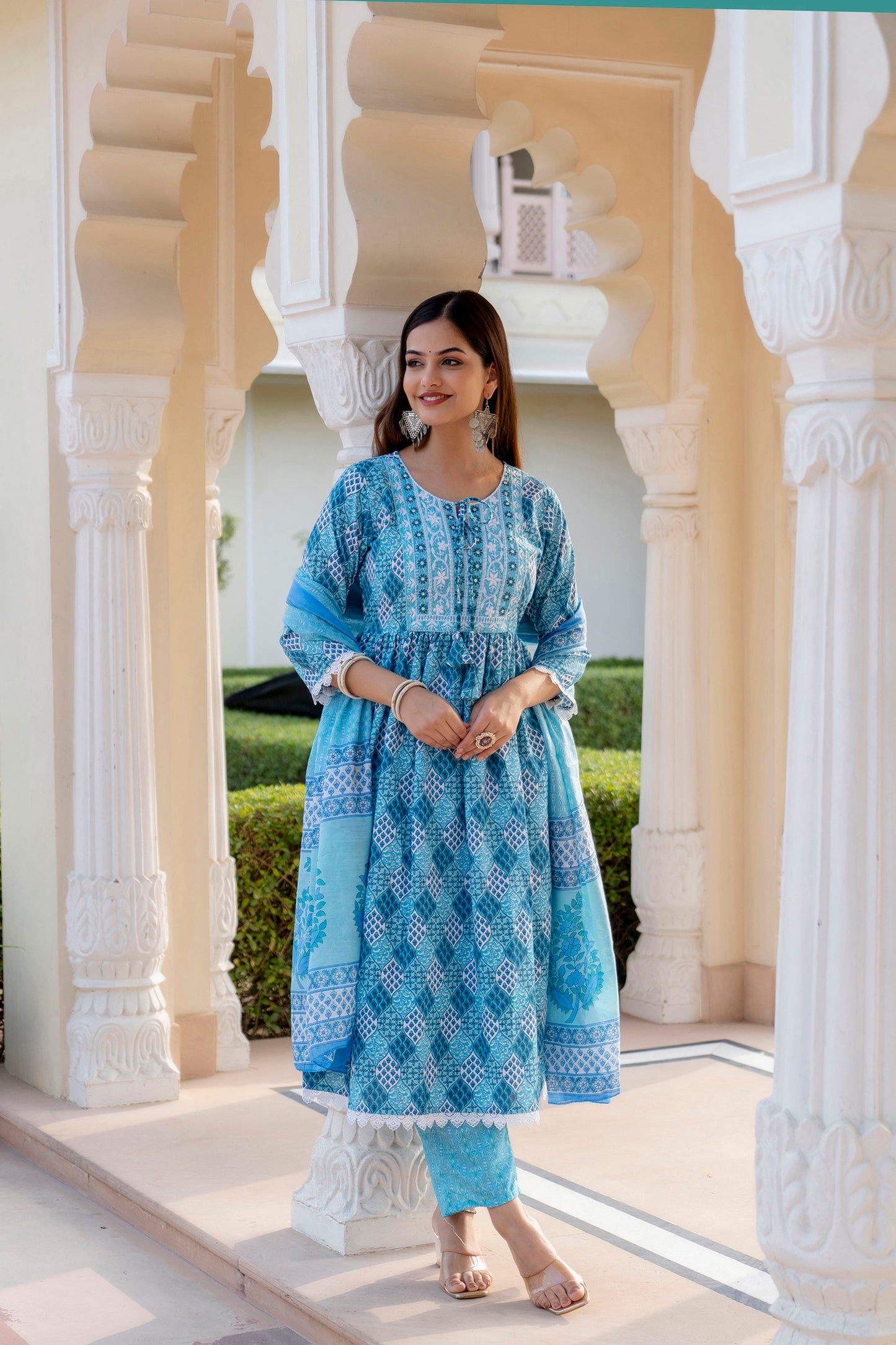 Women Embroidered Anarkali Kurta and Pant Set with Dupatta Dropshipera