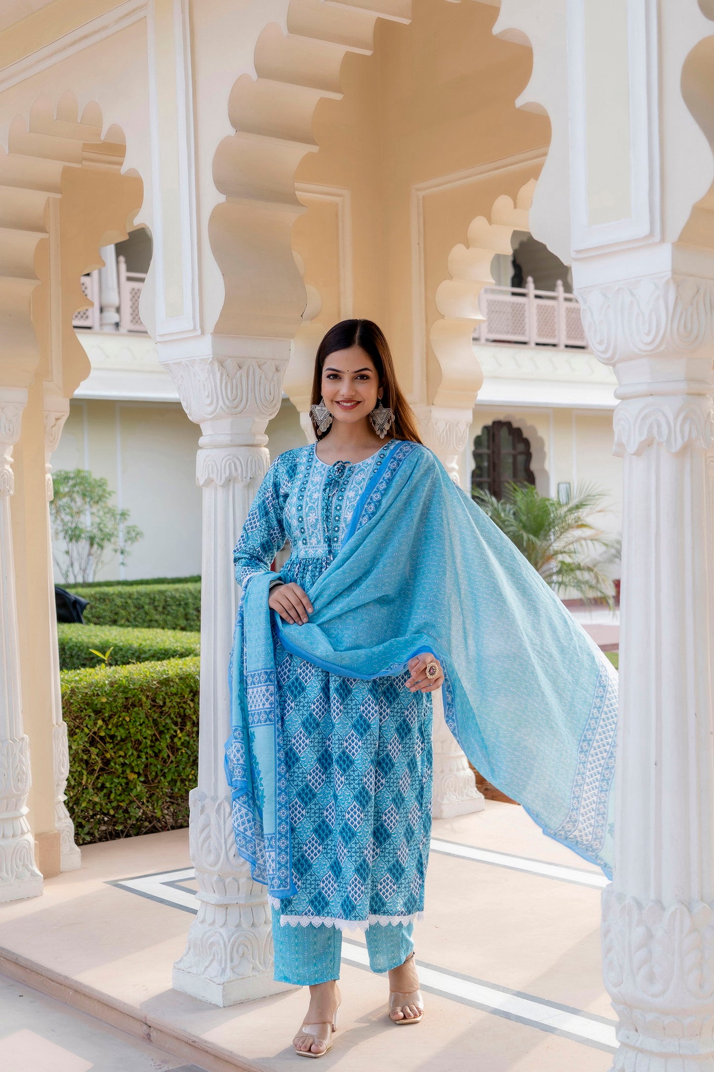 Women Embroidered Anarkali Kurta and Pant Set with Dupatta Dropshipera