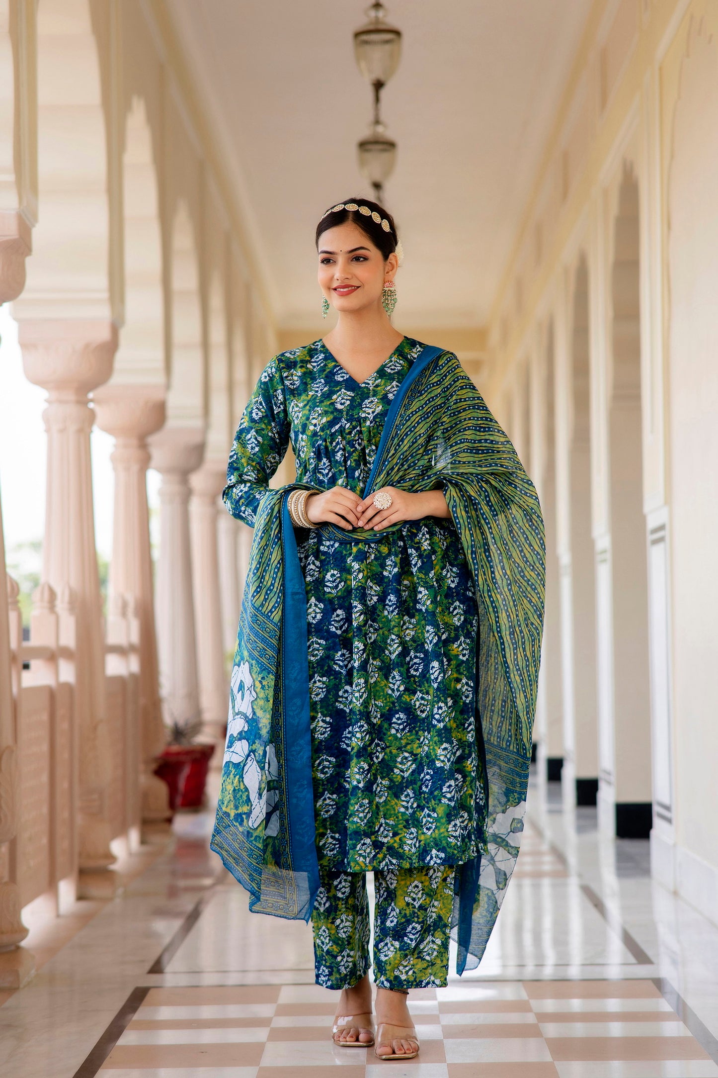 Women Printed A-Line Kurta and Pant Set with Dupatta Set Dropshipera