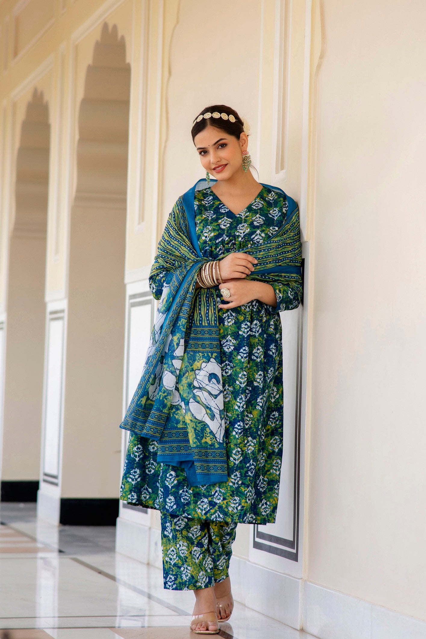 Women Printed A-Line Kurta and Pant Set with Dupatta Set Dropshipera