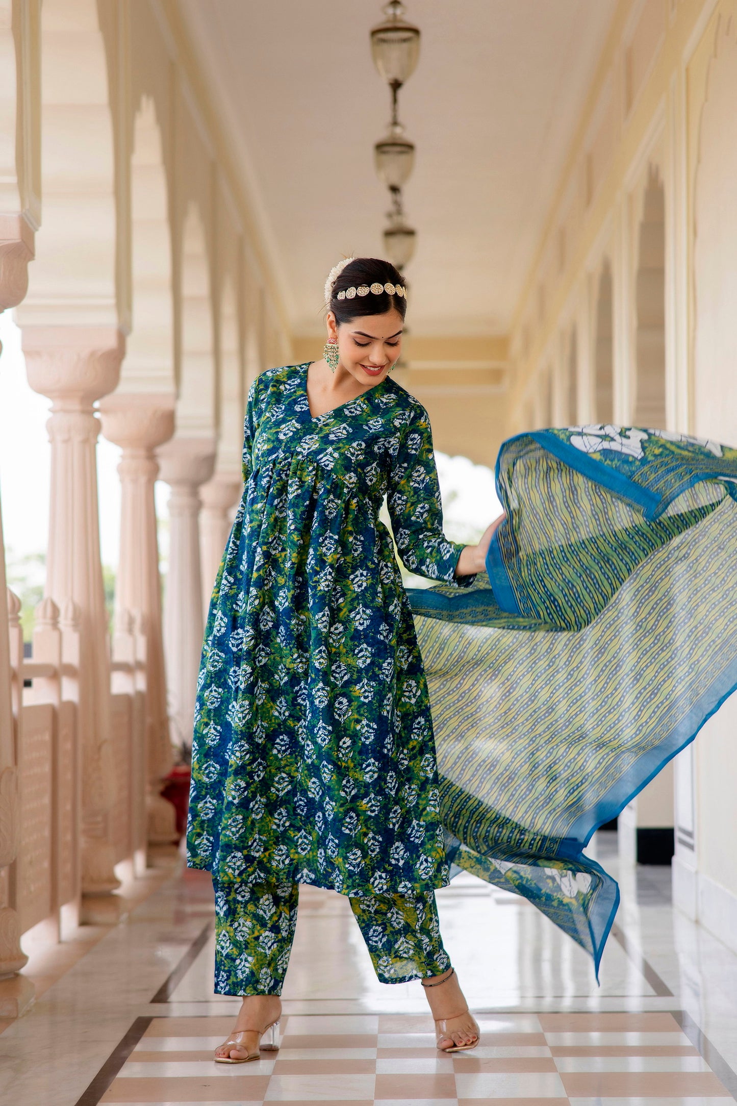 Women Printed A-Line Kurta and Pant Set with Dupatta Set Dropshipera