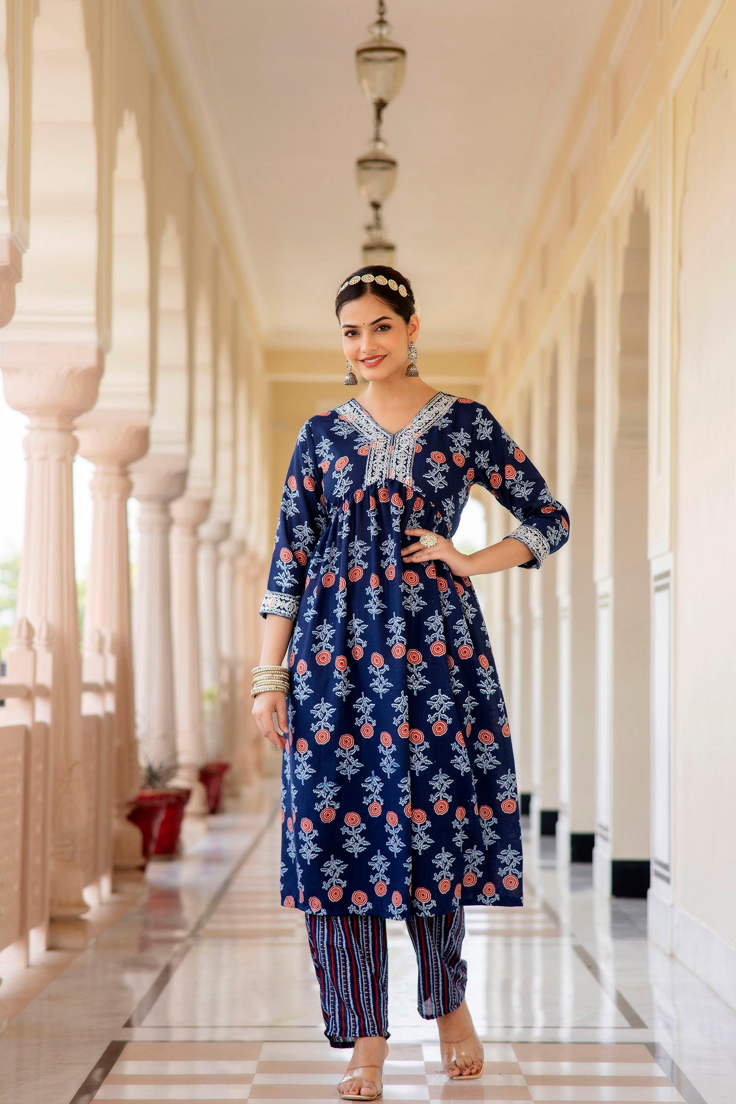Women Embroidered Kurta and Pant Set With Dupatta Dropshipera