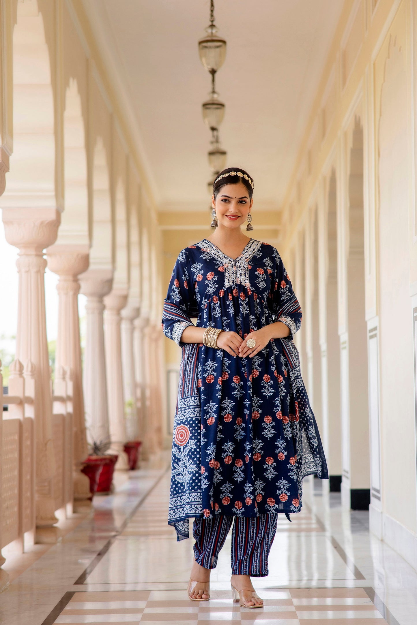 Women Embroidered Kurta and Pant Set With Dupatta Dropshipera