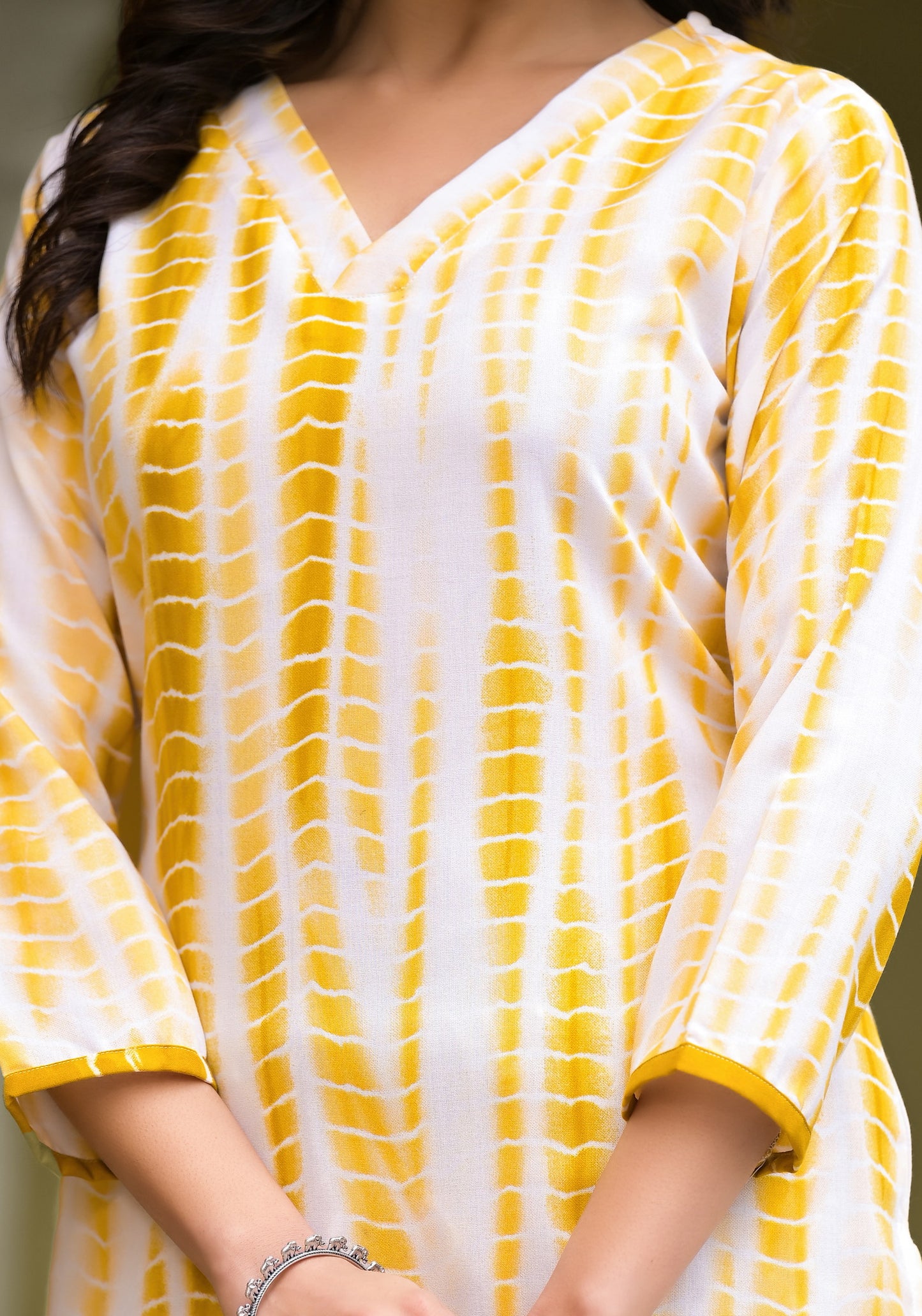 Yellow and White Tie Die printed Kurta Set with Bottom and Dupatta Dropshipera