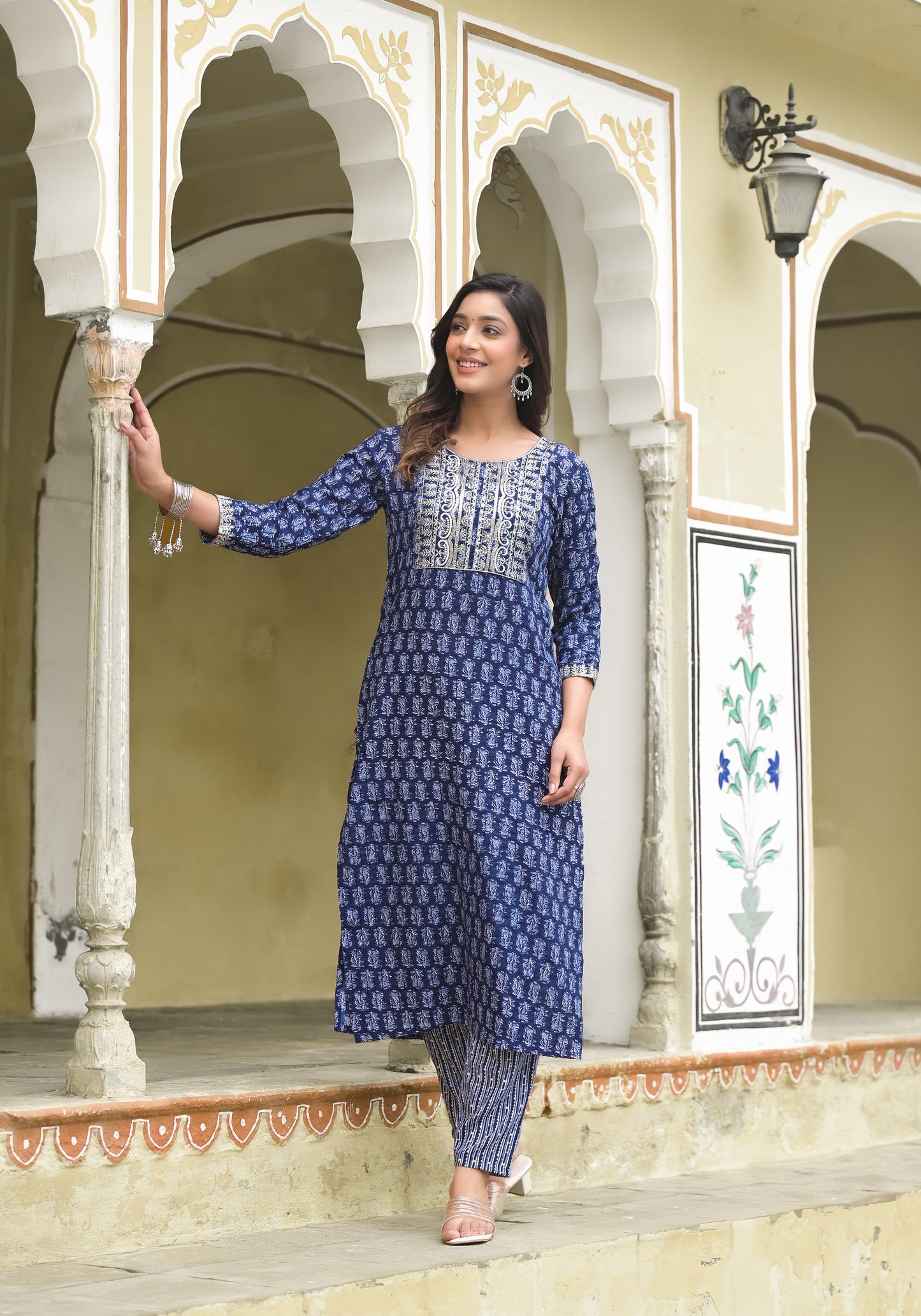 Simple and Designer Kurta set with Bottom and Dupatta in Blue Color Dropshipera