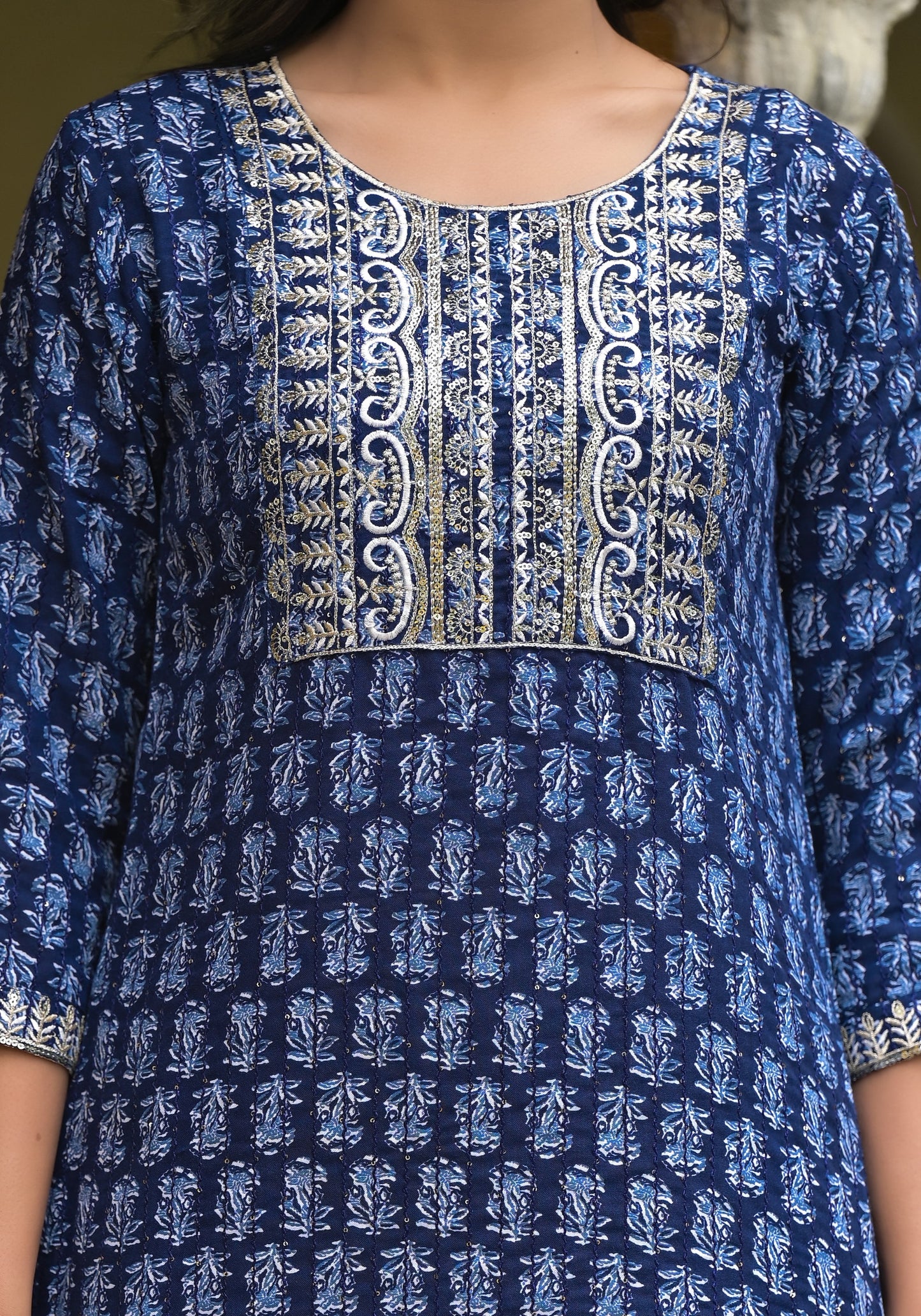 Simple and Designer Kurta set with Bottom and Dupatta in Blue Color Dropshipera