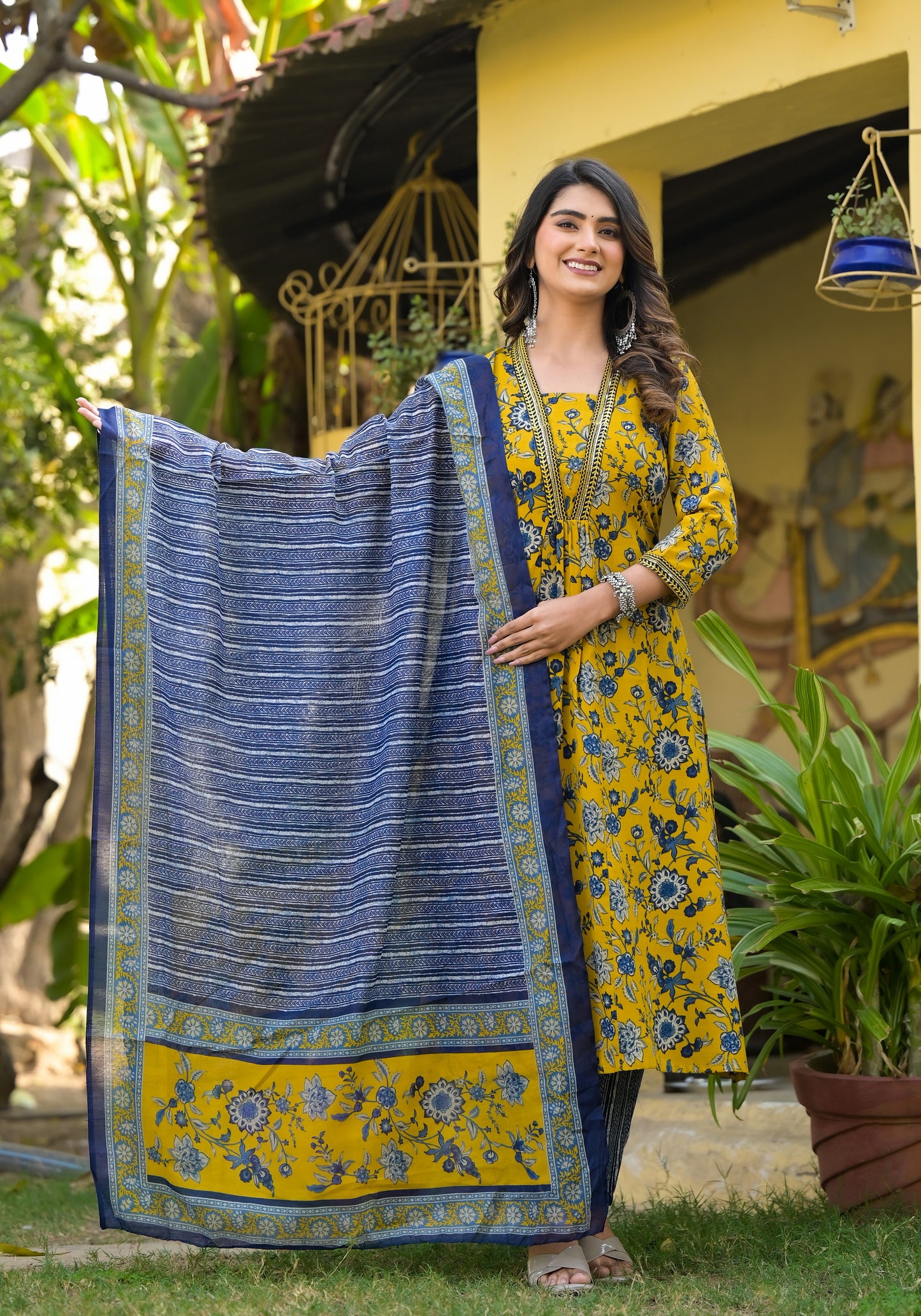 Simple Straight Kurta Set with Bottom Wear and Dupatta in Yellow Color Dropshipera