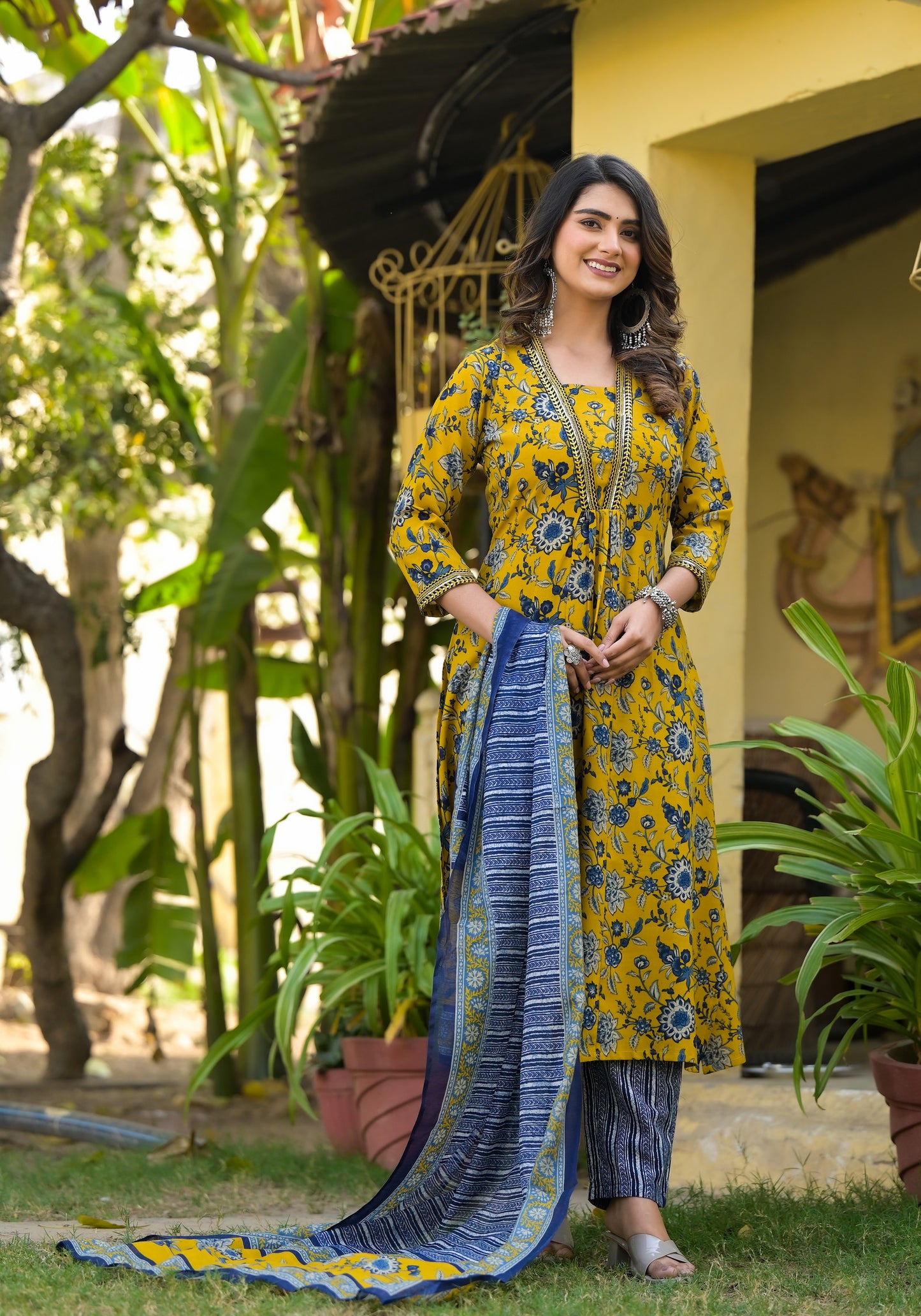 Simple Straight Kurta Set with Bottom Wear and Dupatta in Yellow Color Dropshipera