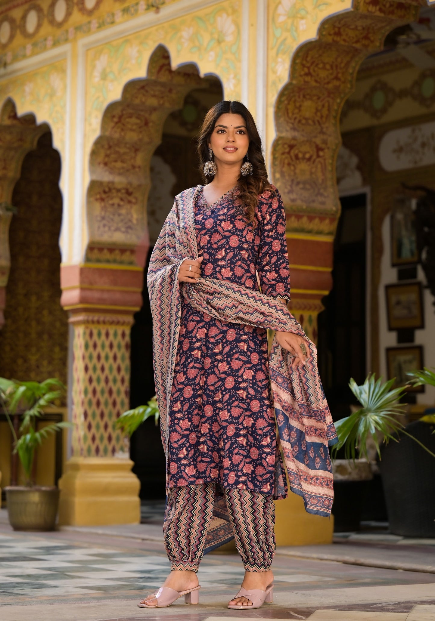 Women Printed Kurta Set With Pant and dupatta Dropshipera