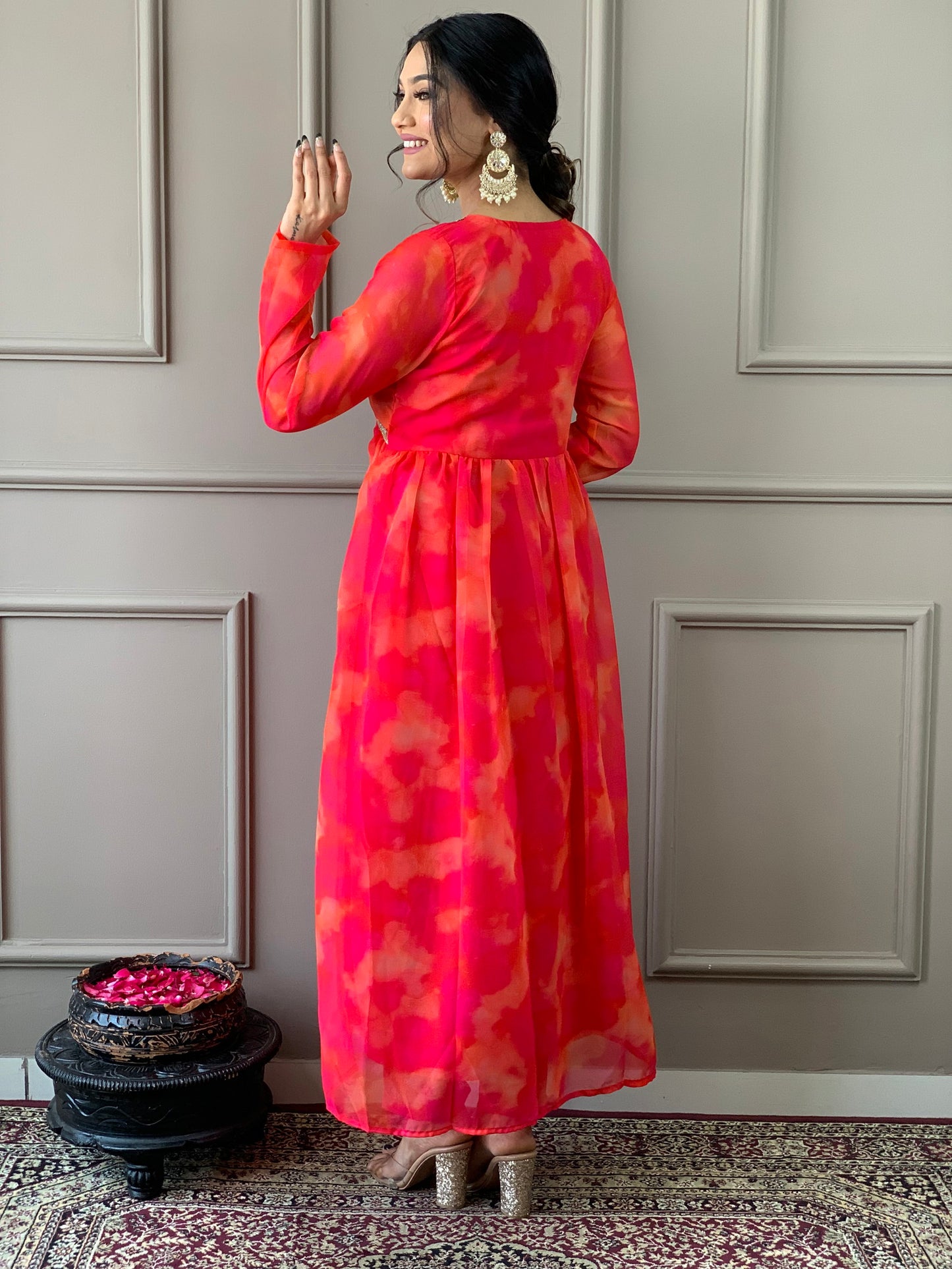Women Anarkali Printed Kurta Pent Set with Dupatta Dropshipera