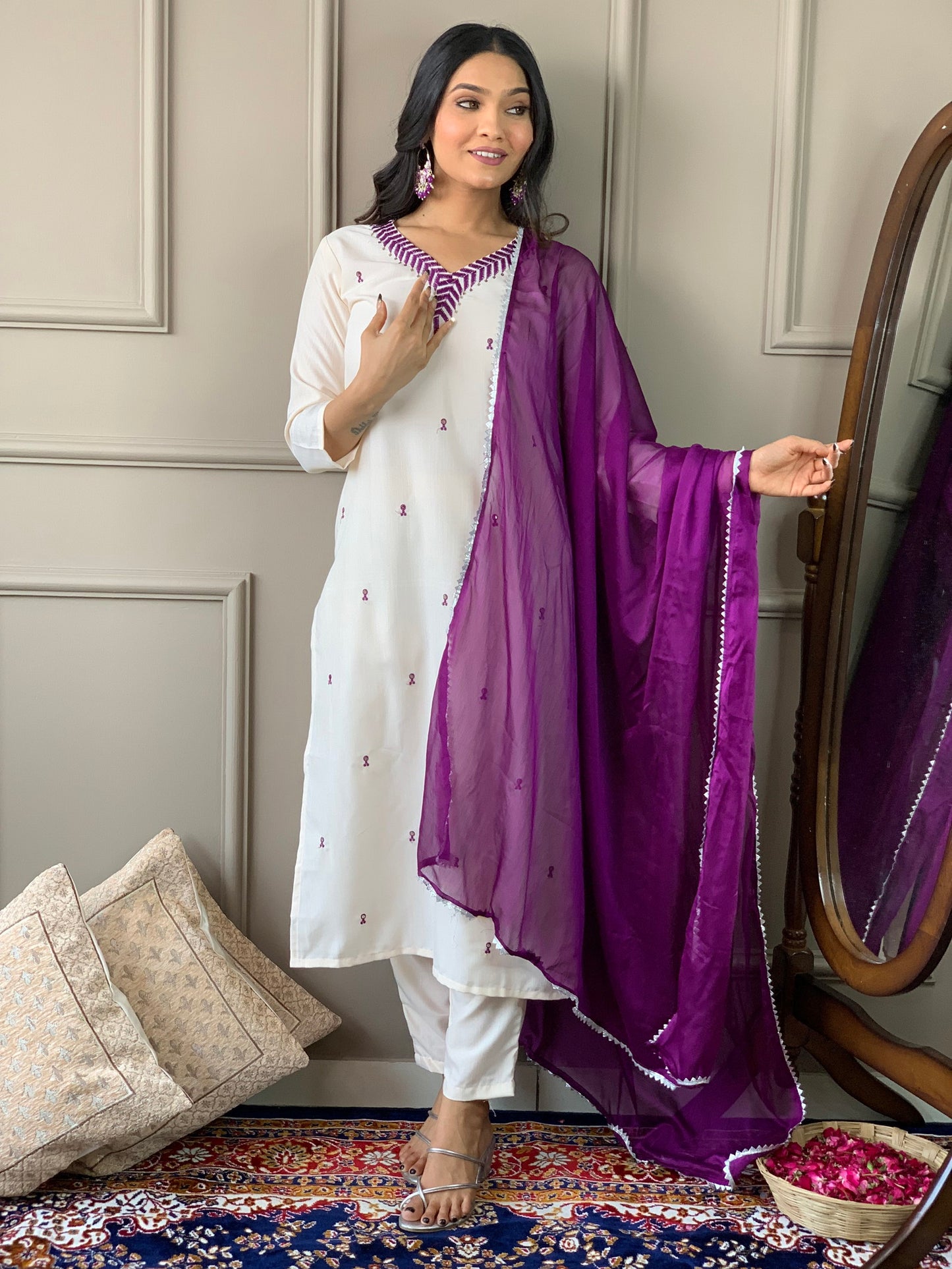 Designer Embroidery Sequnce Rayon Kurta Set with Bottom and Dupatta Dropshipera