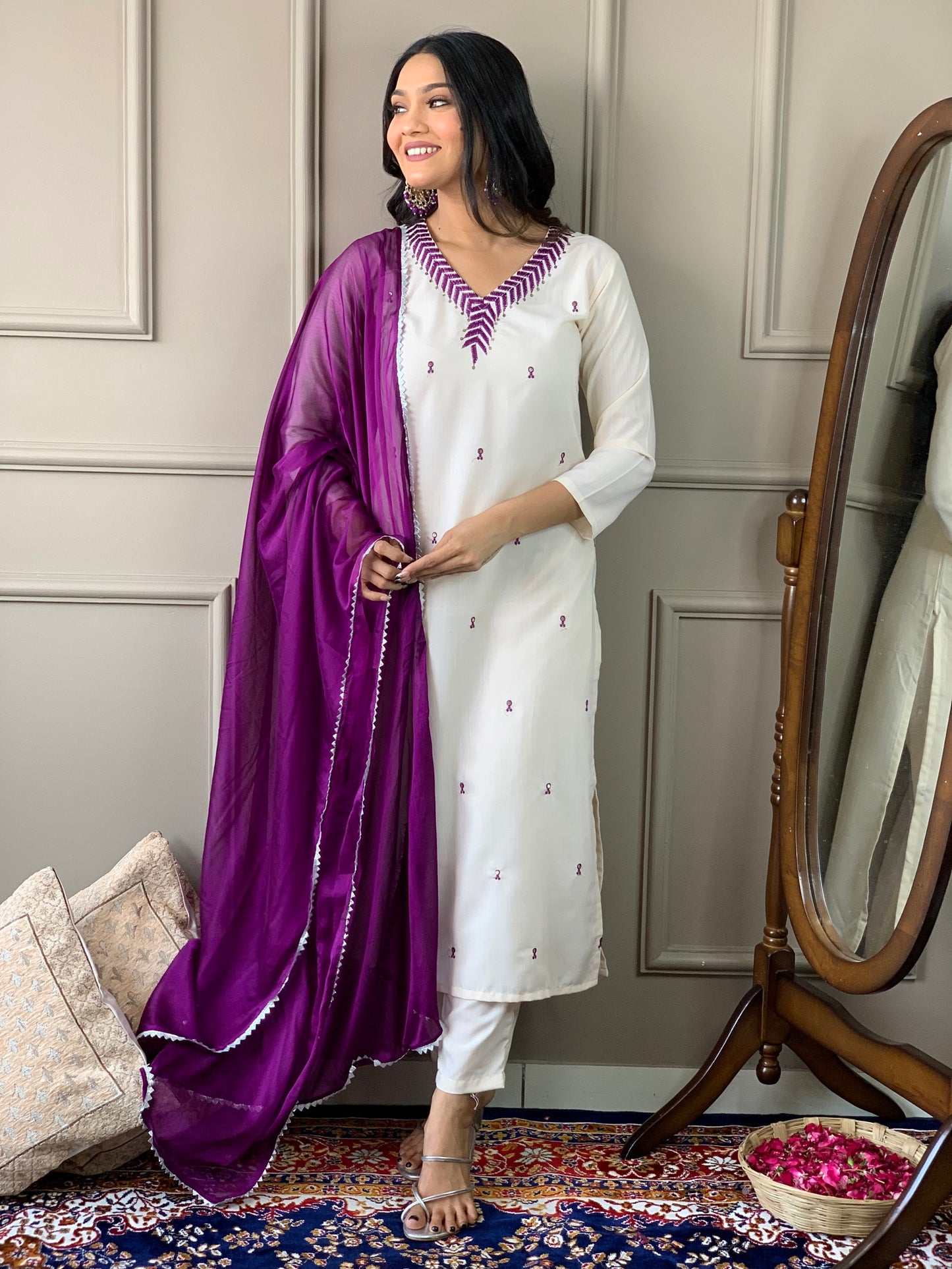 Designer Embroidery Sequnce Rayon Kurta Set with Bottom and Dupatta Dropshipera