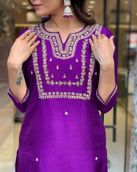 Designer Pure Viscose Jacquard Kurta With Pant And Heavy Dupatta Dropshipera